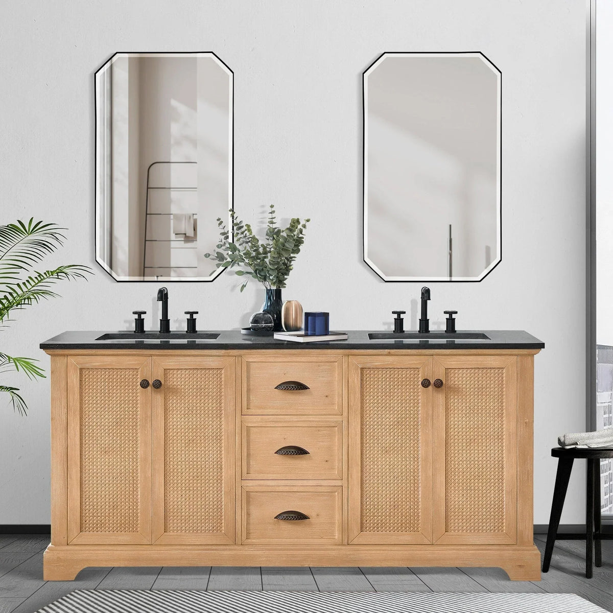 Hervas Bath Vanity with Natural Marble Top without Mirror