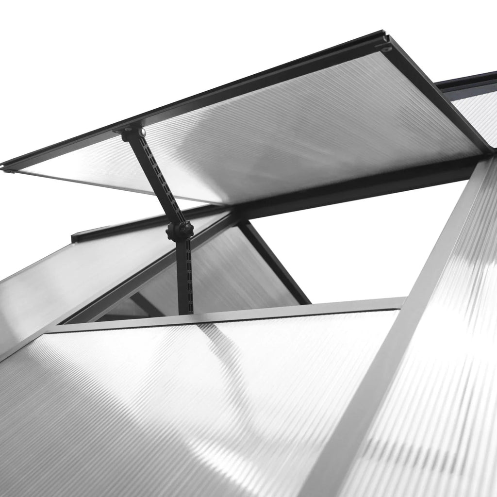 VEIKOUS Aluminum Walk-In Garden Greenhouse Kit with Adjustable Roof Vent and Lockable Door Grey