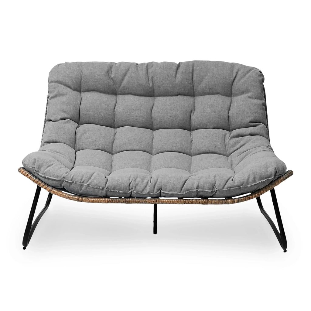 Διπλή πολυθρόνα Papasan Loveseat με μαξιλάρι, από ρατάν PE παντός καιρού και μεταλλικό σκελετό για εσωτερικούς και εξωτερικούς χώρους