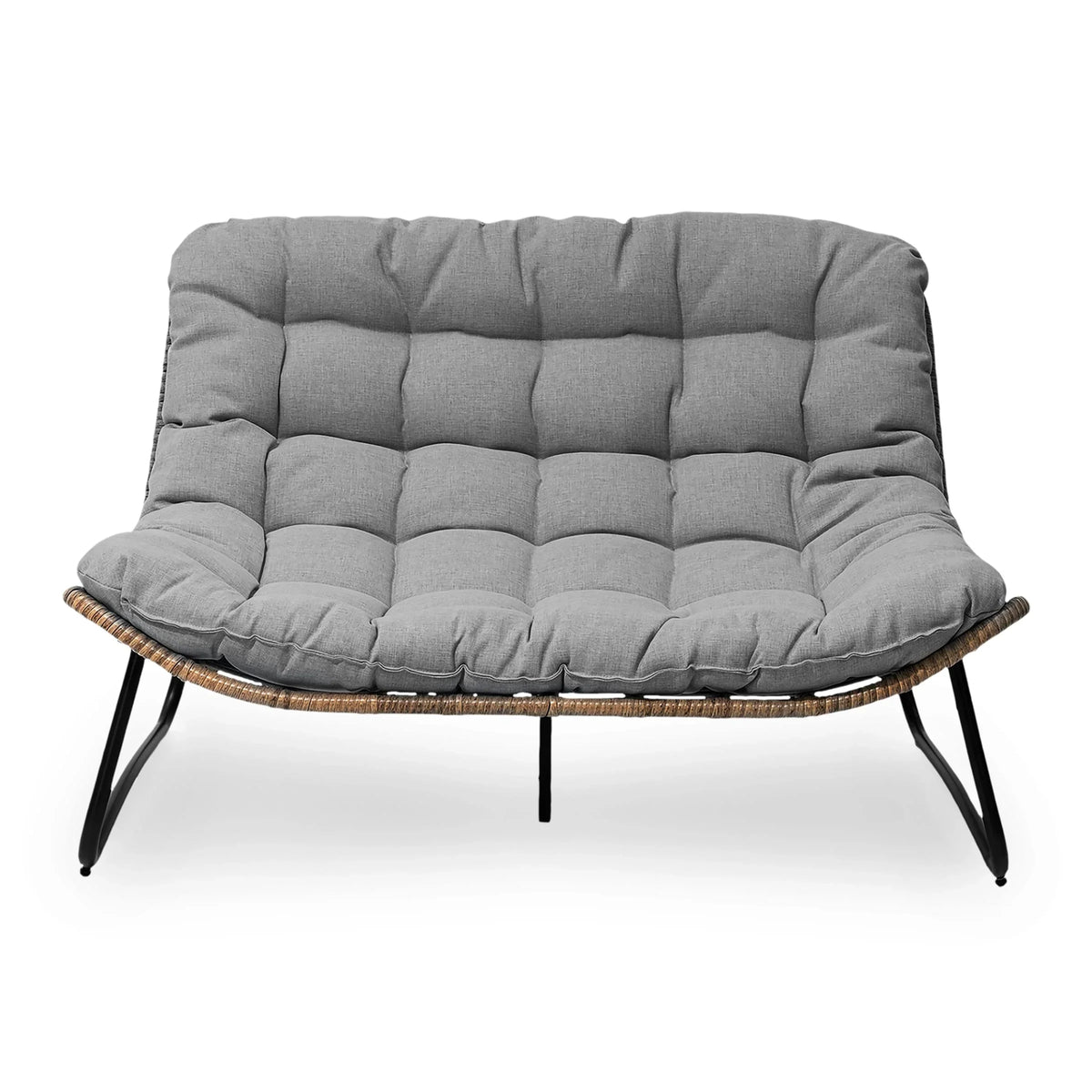 Διπλή πολυθρόνα Papasan Loveseat με μαξιλάρι, από ρατάν PE παντός καιρού και μεταλλικό σκελετό για εσωτερικούς και εξωτερικούς χώρους