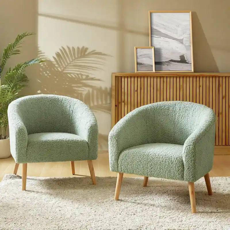 Πολυθρόνα Sheila Modern 30 W από μπουκλέ ύφασμα με πόδια από μασίφ ξύλο, σετ των 2 από την HULALA HOME