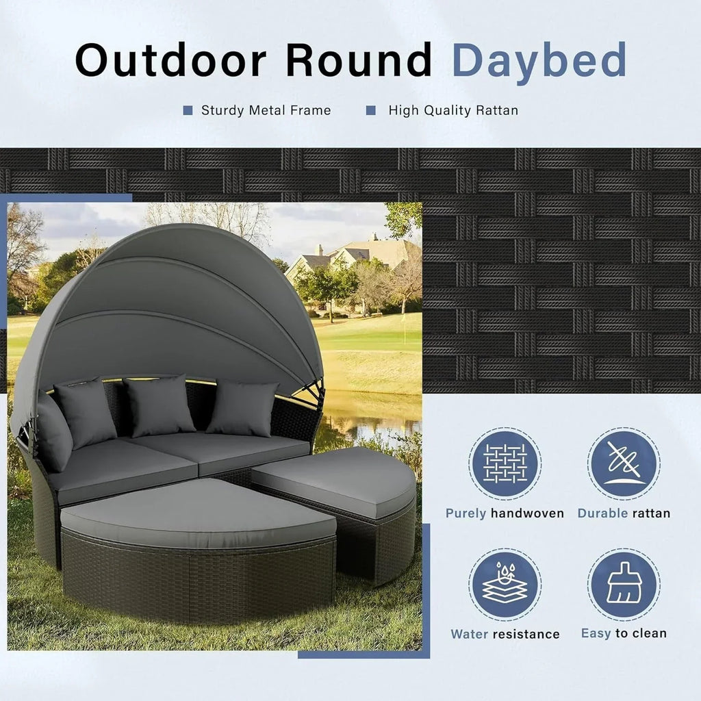 Nuon 4-Piece/5Piece Outdoor Patio Conversation Set Wicker Daybed Set with Canopy by Havenside Home