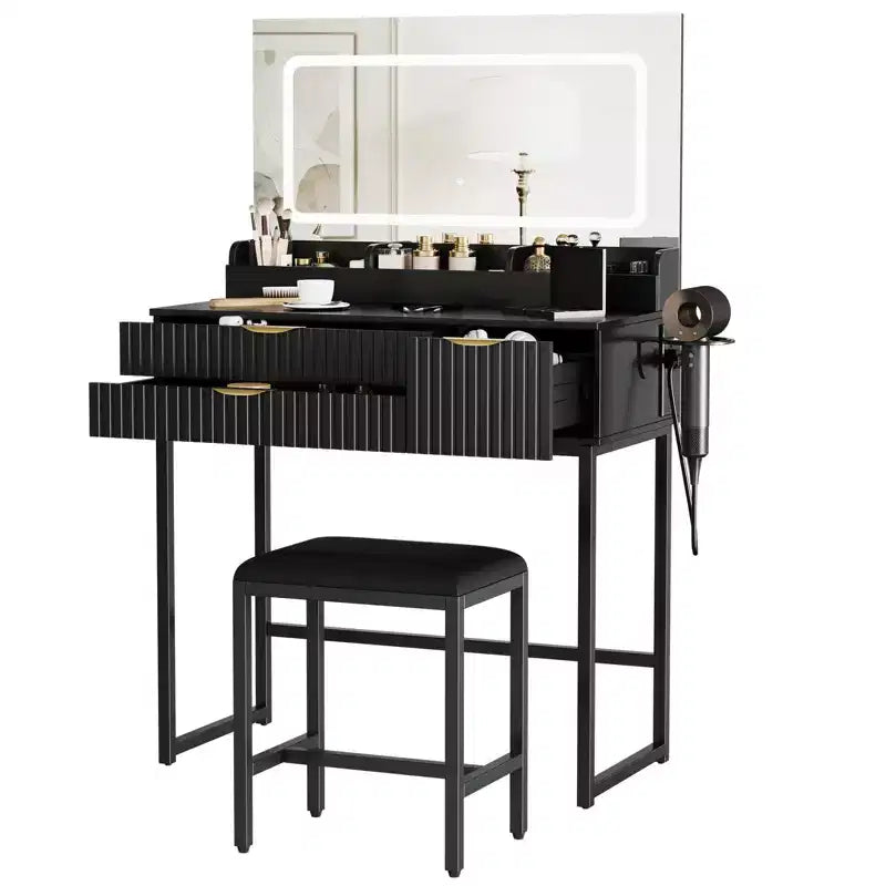 Τουαλέτα με καθρέφτη και φωτισμό, σχεδιασμός με καθρέφτη LED, ευρύχωρα συρτάρια αποθήκευσης για οργάνωση καλλυντικών και ειδών προσωπικής υγιεινής