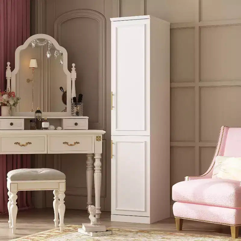 Αρθρωτή ντουλάπα Famapy Luxe σε λευκό χρώμα με χρυσά εξαρτήματα: Πάνελ πόρτες + Σχεδιασμός μικτών θυρών, Κομψή προσαρμοσμένη ντουλάπα για υπνοδωμάτια