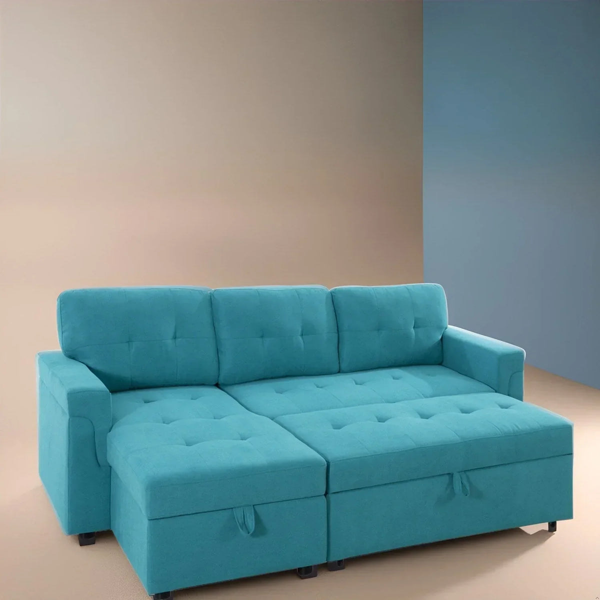 Convertible Reversible Sectional Sofa with Pull-Out Sleeper Bed, Hidden Storage Chaise, and Durable Legs