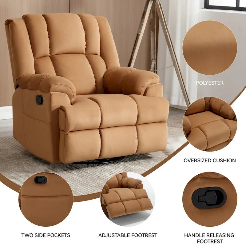 Green Oversized Manual Recliner with Swivel, Rocking, and Fabric Upholstery