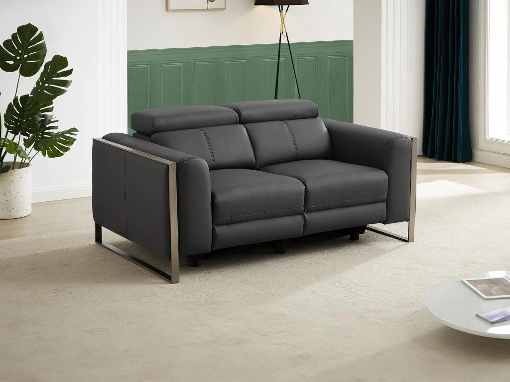 Canap¨¦ 2 places Meublori ¨¦lectrique en cuir gris anthracite Meublori