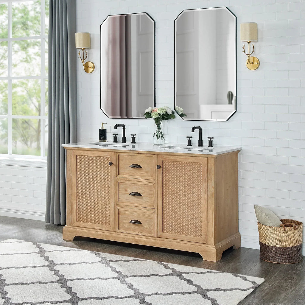 Hervas Bath Vanity with Natural Marble Top without Mirror