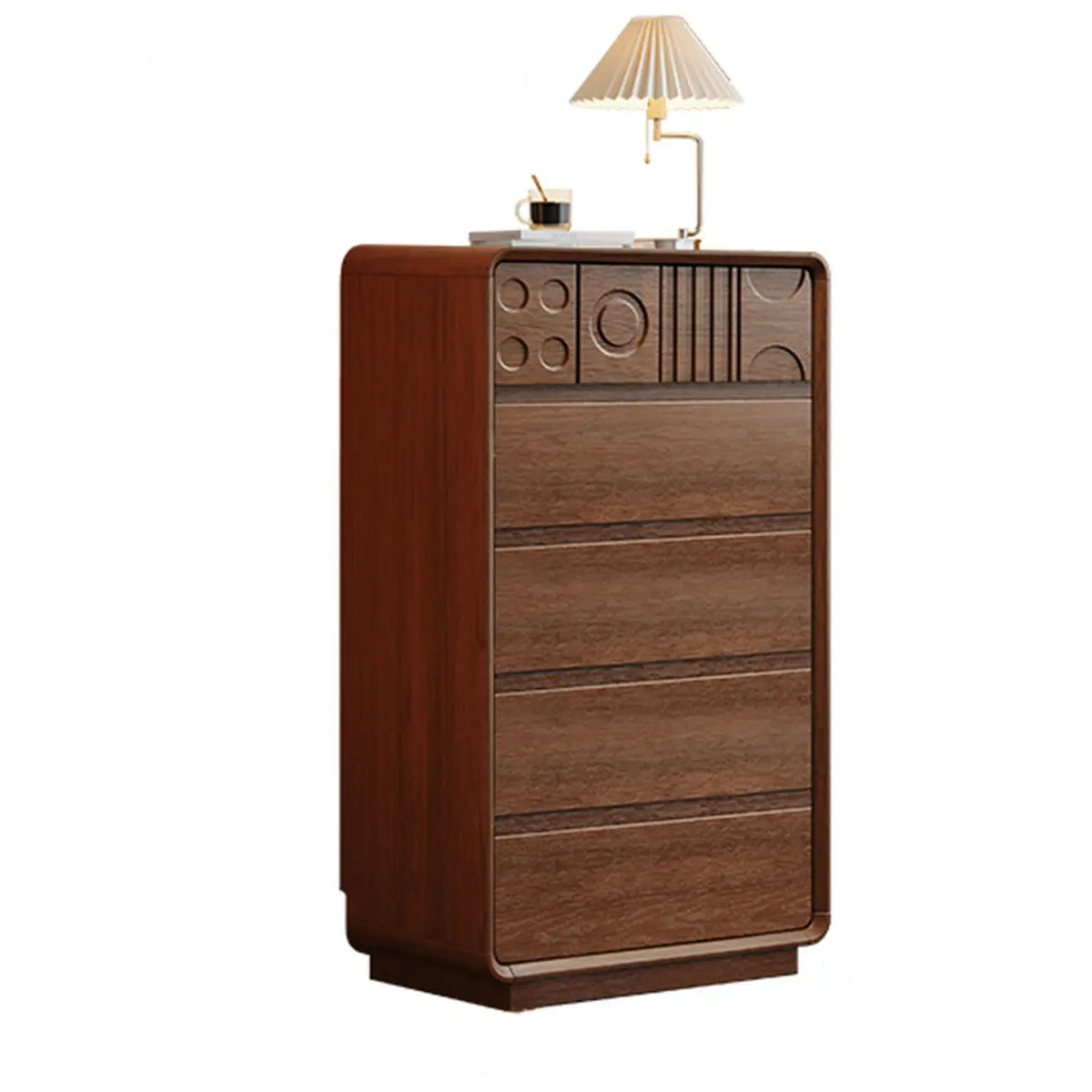Ξύλινη συρταριέρα εμπνευσμένη από το Art Deco με γεωμετρικά σκαλίσματα