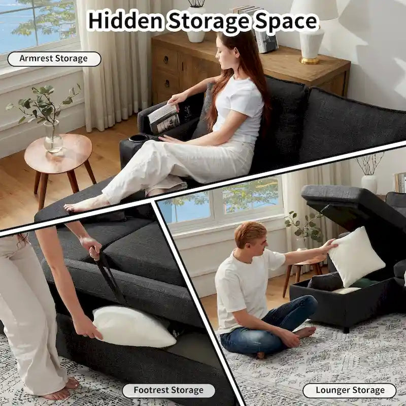 80 L-Shaped Sofa Couch Bed, Sofa Sleeper with Pull Out Bed, Reversible Sleeper Sofa Bed