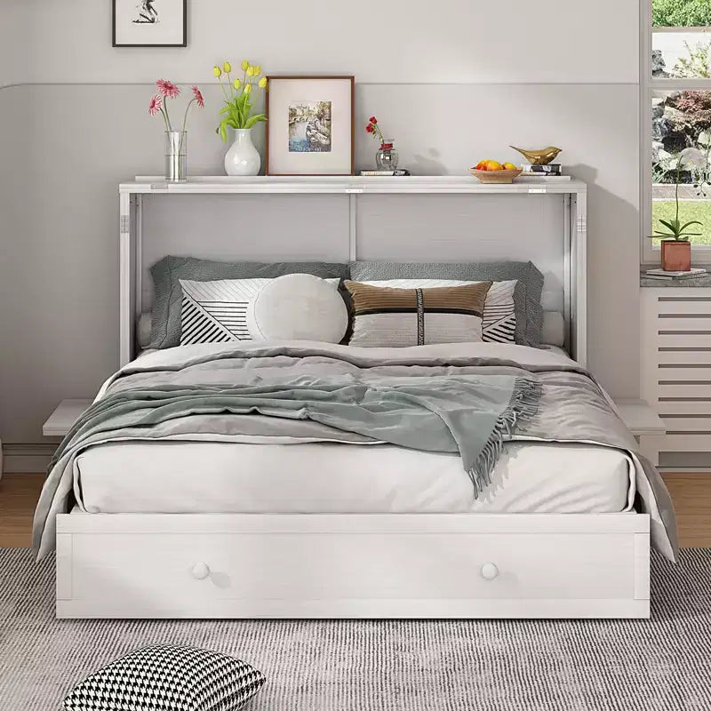 Mjkone Murphy Bed Queen, Αναδιπλούμενο κρεβάτι-ντουλάπι Cube με σταθμό φόρτισης & αποθηκευτικό χώρο