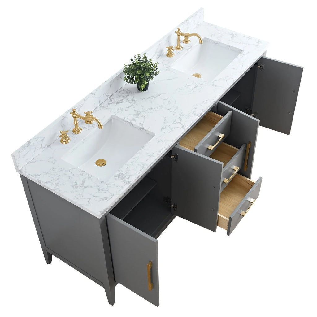 Έπιπλο μπάνιου Vanity Art 72" με διπλό νιπτήρα και πάγκο από τεχνητό μάρμαρο