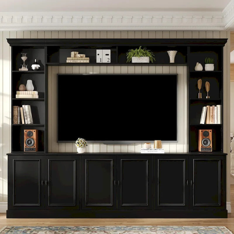 4-Piece Entertainment Center Wall Unit Set with Bridge for TVs Up to 70 , TV Stand W/Adjustable Shelves, Large Media Console