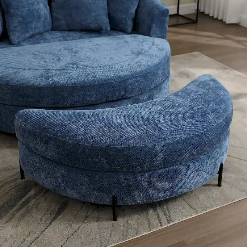 Μοντέρνα πολυθρόνα καναπές, κυκλική πολυθρόνα τύπου βαρέλι με 5 μαξιλάρια και προαιρετικό υποπόδιο