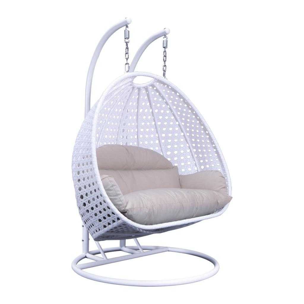LeisureMod Κρεμαστή Πολυθρόνα Egg 2 Ατόμων με Βάση - Εξωτερική/Εσωτερική Κούνια-Αιώρα από Ρατάν με Μαξιλάρια