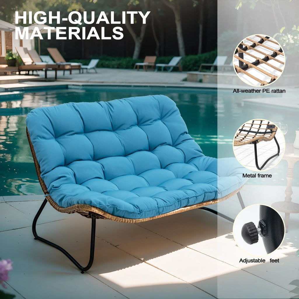 Διπλή πολυθρόνα Papasan Loveseat με μαξιλάρι, από ρατάν PE παντός καιρού και μεταλλικό σκελετό για εσωτερικούς και εξωτερικούς χώρους