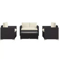 Σετ καναπέ από ρατάν 4 τεμαχίων, σετ καναπέ κήπου από ψάθα με καναπεδάκι, πολυθρόνες και τραπεζάκι σαλονιού με γυάλινη επιφάνεια για εξωτερικό χώρο