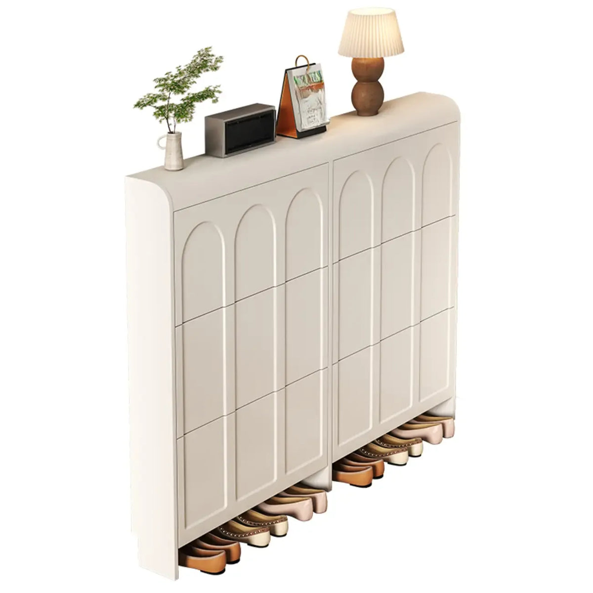 Slim Drop Front 3-Tier White Wood Shoe Storage Cabinet