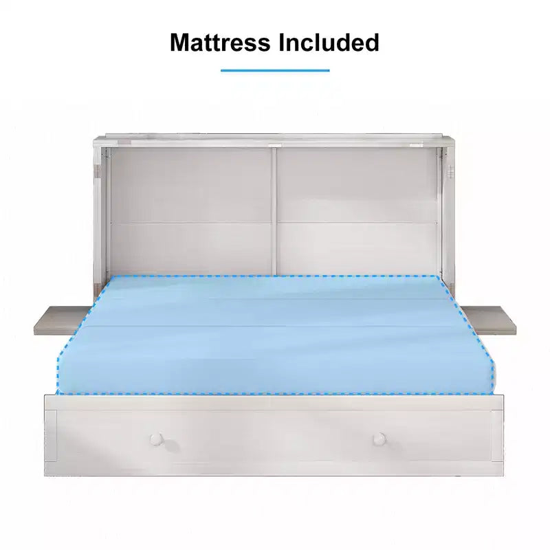 Mjkone Murphy Bed Queen, Αναδιπλούμενο κρεβάτι-ντουλάπι Cube με σταθμό φόρτισης & αποθηκευτικό χώρο