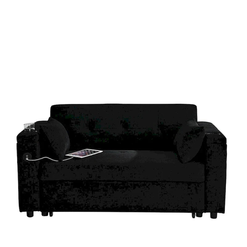 Καναπές-κρεβάτι 137 εκ. με συρόμενο μηχανισμό, διθέσιος ανακλινόμενος καναπές-κρεβάτι με αποθηκευτικό χώρο, οσφυϊκό μαξιλάρι και θύρα φόρτισης USB