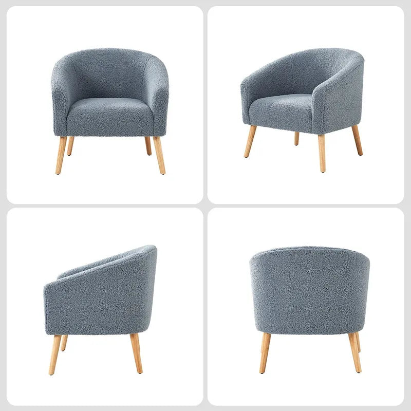 Πολυθρόνα Sheila Modern 30 W από μπουκλέ ύφασμα με πόδια από μασίφ ξύλο, σετ των 2 από την HULALA HOME
