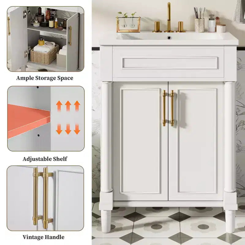 Έπιπλο μπάνιου 60 εκ. με κεραμικό νιπτήρα, ντουλάπι σε στυλ Shaker, 2 πόρτες με μηχανισμό soft-close και σκελετό από μασίφ ξύλο, για μικρό μπάνιο ή WC επισκεπτών