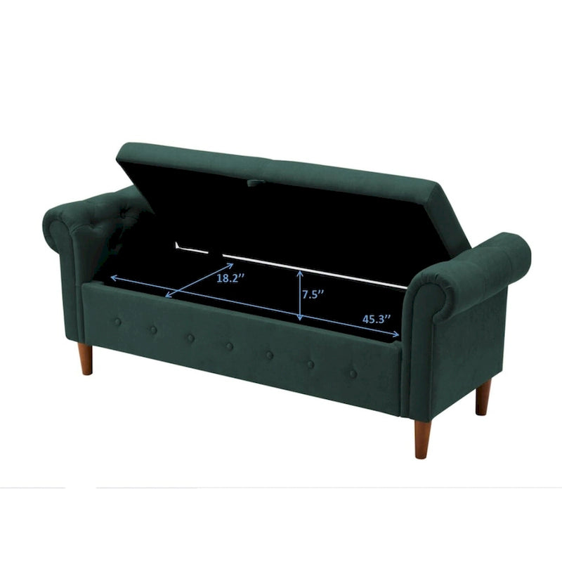 Storage Bench for Bedroom End of Bed Rolled Armed Velvet Ottoman Couch Long Bench