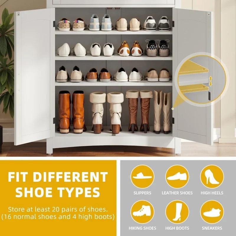 Moasis 5-tier 20 Pair Shoe Storage Cabinet with Double Doors for Entryway