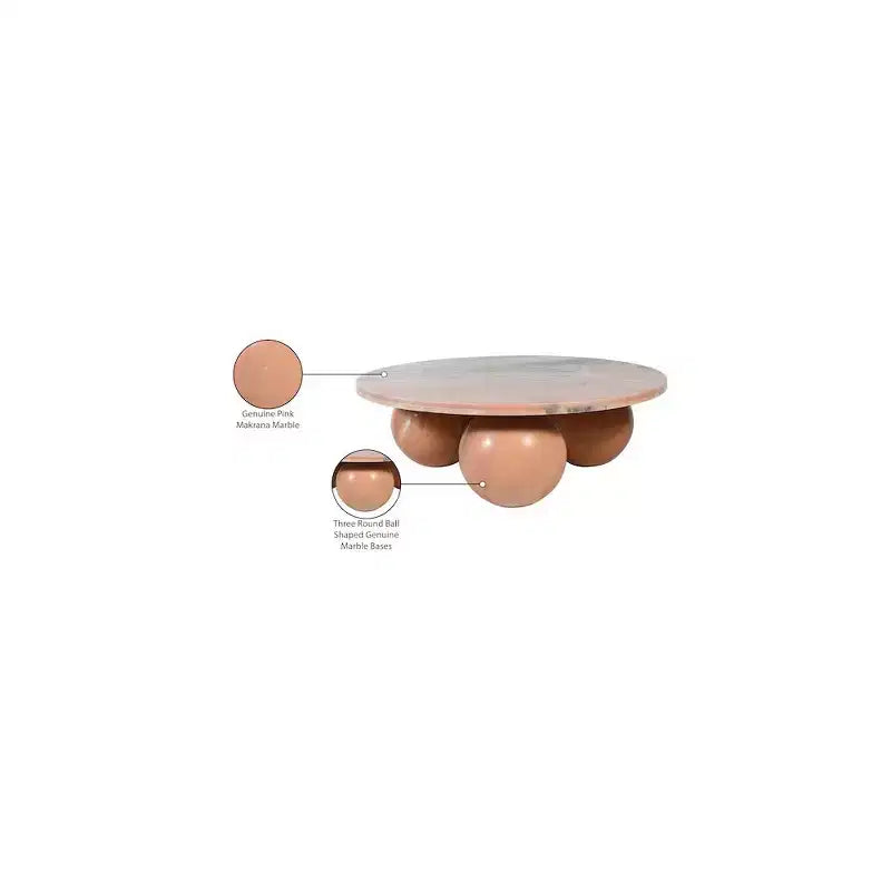 Round Marble Coffee Table with Sphere Legs, Multicolor, Seats 4â€?