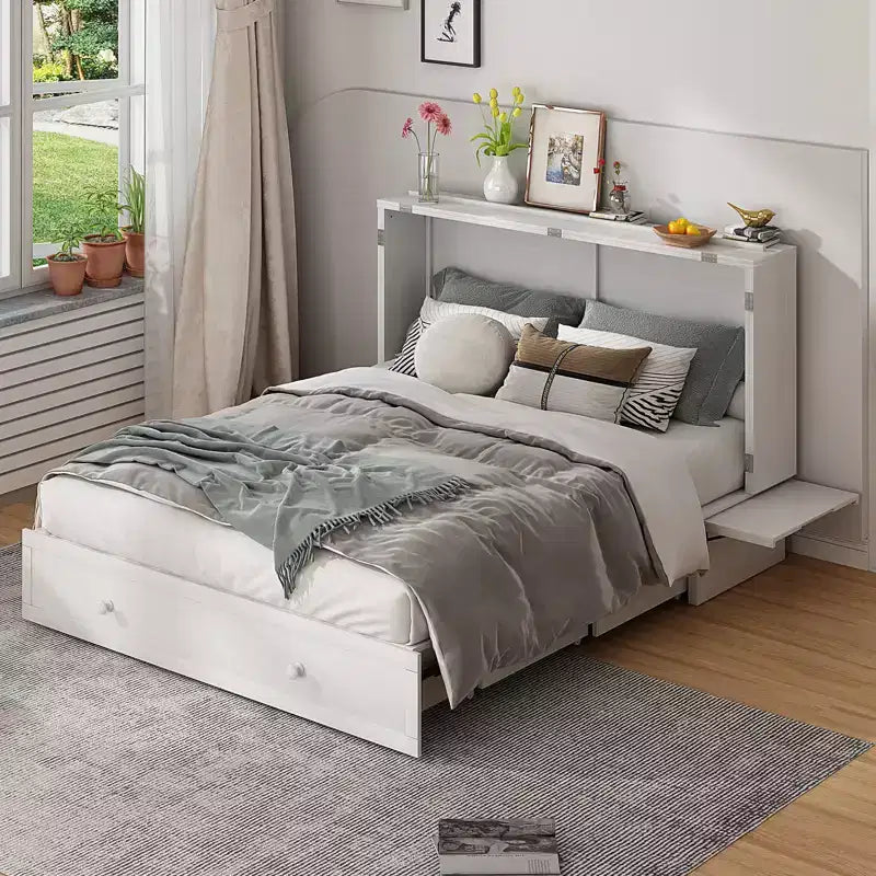 Mjkone Murphy Bed Queen, Αναδιπλούμενο κρεβάτι-ντουλάπι Cube με σταθμό φόρτισης & αποθηκευτικό χώρο
