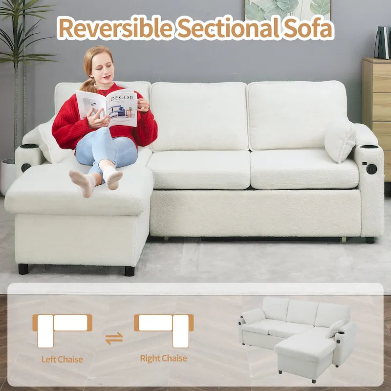 80 L-Shaped Sofa Couch Bed, Sofa Sleeper with Pull Out Bed, Reversible Sleeper Sofa Bed