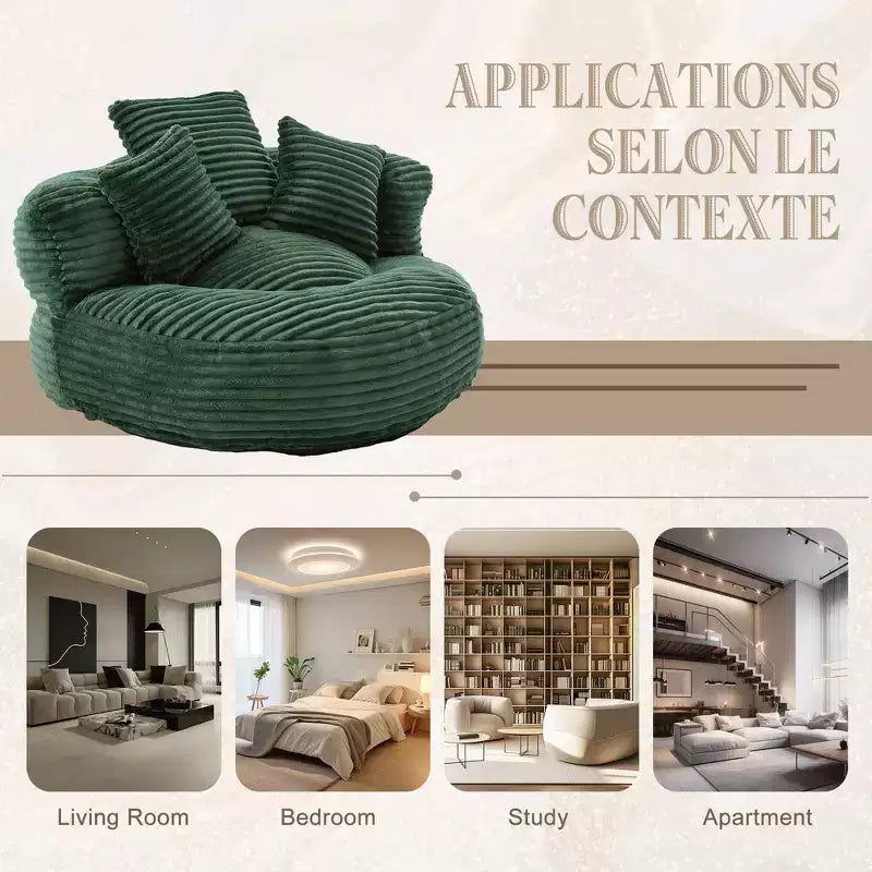 Καναπές Bean Bag για ενήλικες και παιδιά, υπερμεγέθης πολυθρόνα πουφ από κοτλέ ύφασμα με 3 μαξιλάρια και μπράτσα για το σαλόνι και την κρεβατοκάμαρα