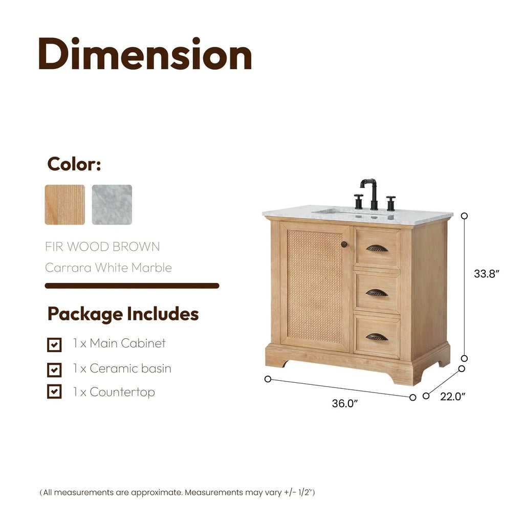 Hervas Bath Vanity with Natural Marble Top without Mirror