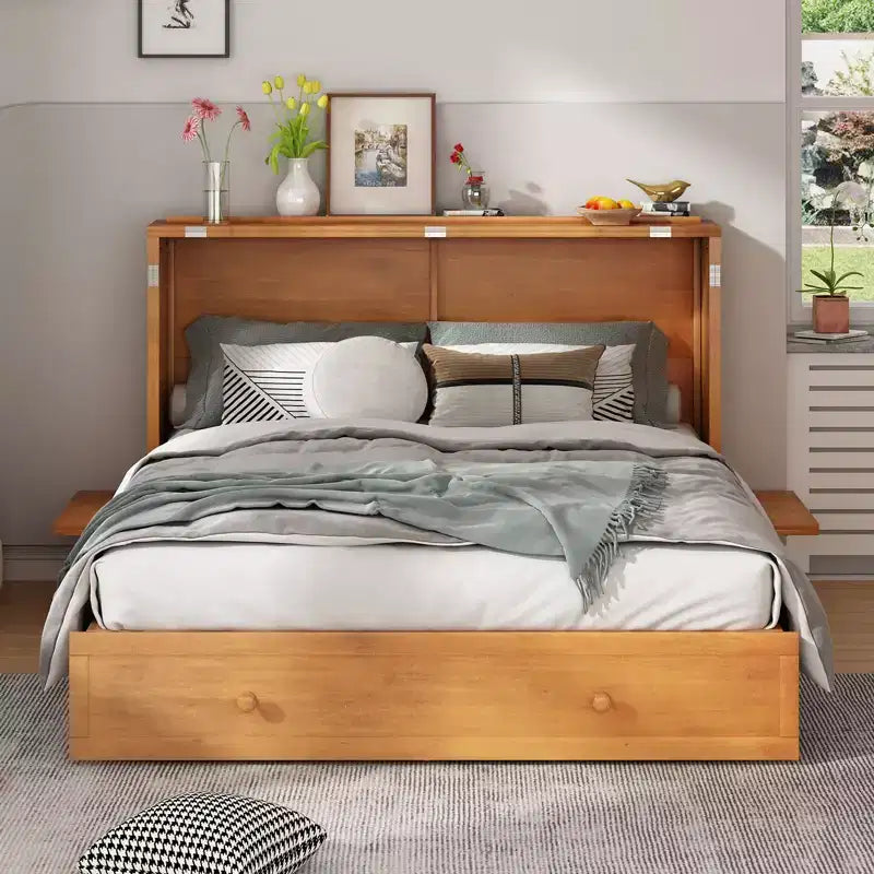 Mjkone Murphy Bed Queen, Αναδιπλούμενο κρεβάτι-ντουλάπι Cube με σταθμό φόρτισης & αποθηκευτικό χώρο