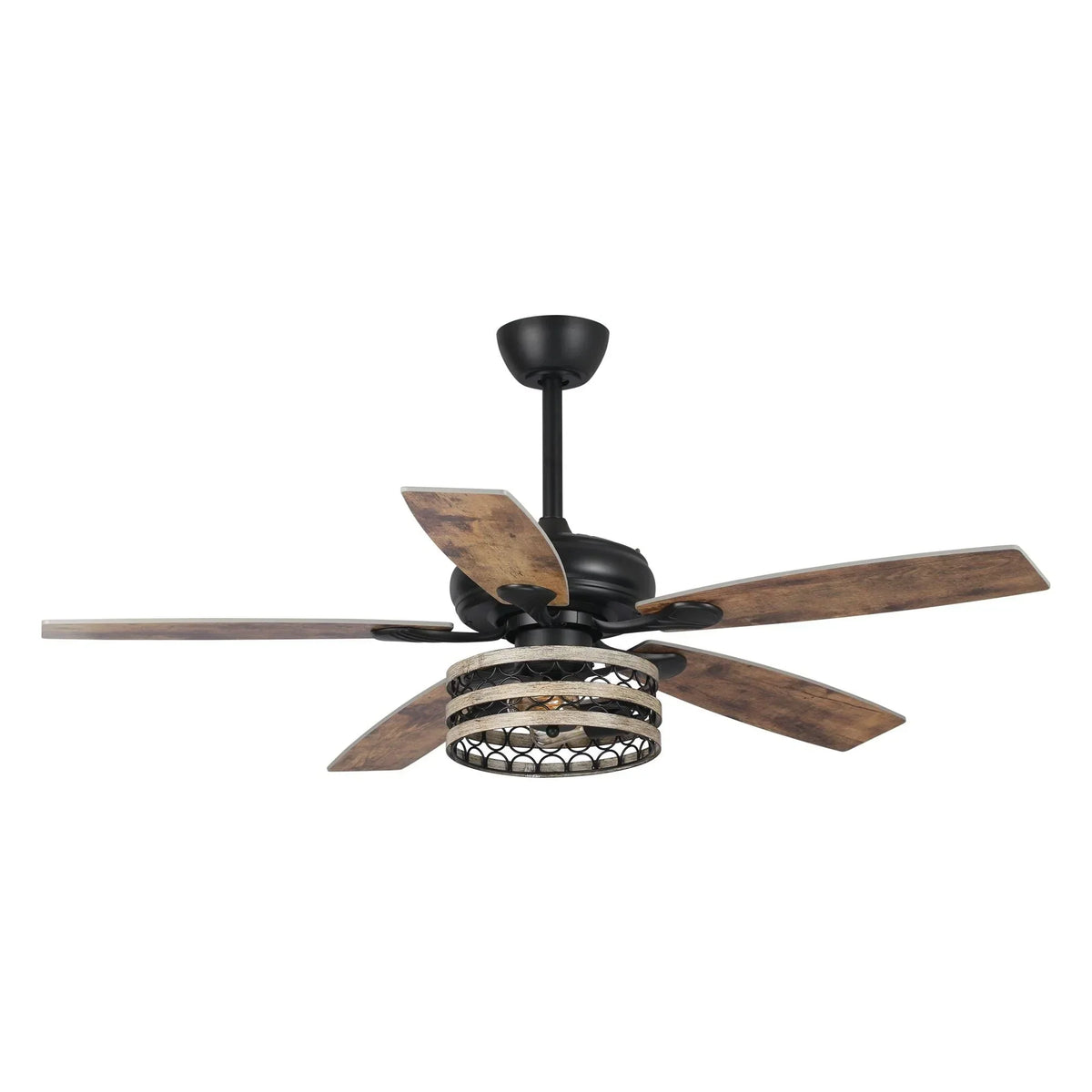52 Farmhouse Driftwood 5-Blade Black Caged Ceiling Fan with Remote