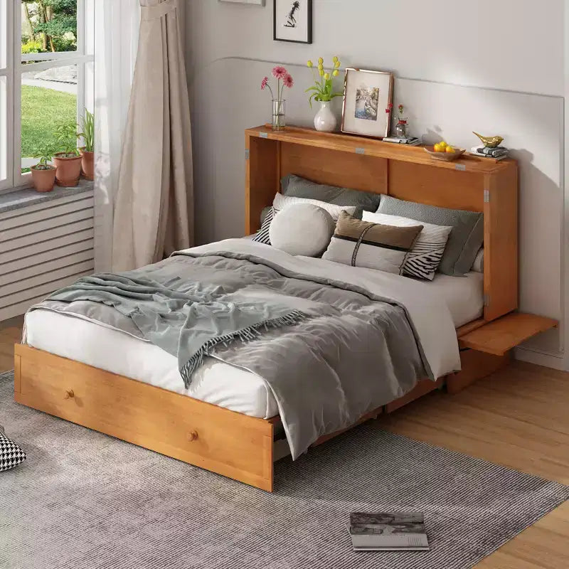 Mjkone Murphy Bed Queen, Αναδιπλούμενο κρεβάτι-ντουλάπι Cube με σταθμό φόρτισης & αποθηκευτικό χώρο