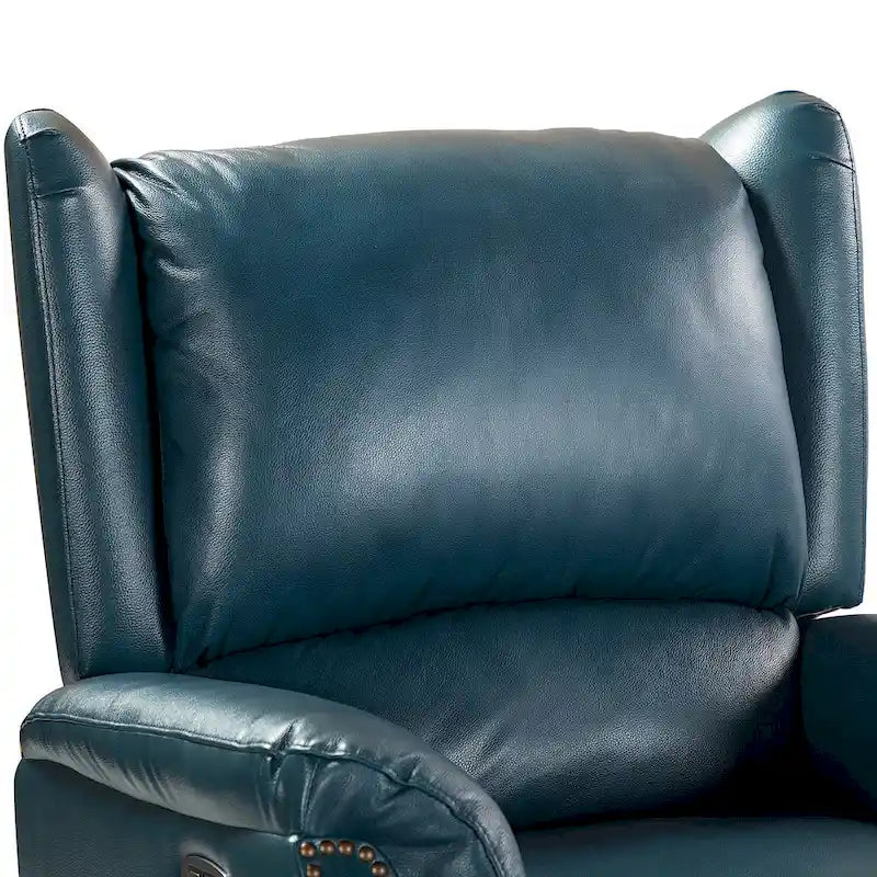 Πολυθρόνα relax από γνήσιο δέρμα με θύρα USB - Σετ 2 τεμαχίων τύπου Wingback με διακοσμητικά καρφιά