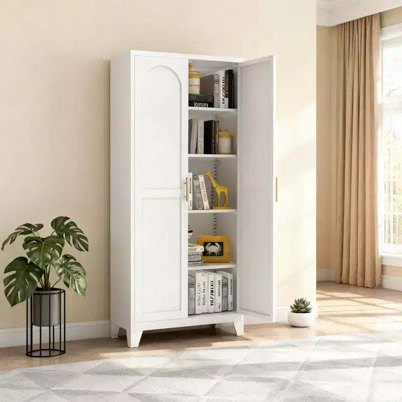 Ντουλάπι αποθήκευσης Homy Casa 4 θυρών με πάνελ από ψάθα και ρυθμιζόμενα ράφια για το σαλόνι, την τραπεζαρία ή τον διάδρομο, μαύρο και φυσικό χρώμα