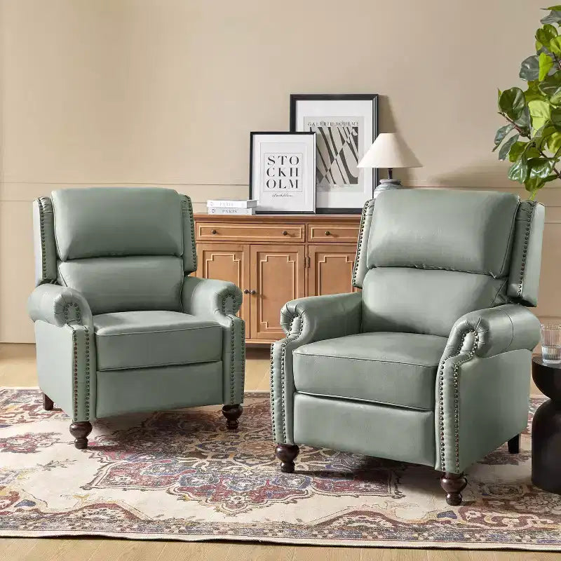Σετ 2 Πολυθρόνων Elisabete Modern Wingback από Γνήσιο Δέρμα με Ανακλινόμενο Μηχανισμό και Διακοσμητικά Τρουκς για το Σαλόνι και την Κρεβατοκάμαρα| ART OF LIVING DESIGNS