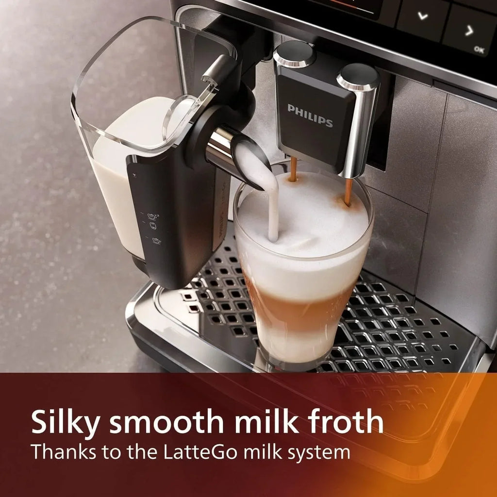 Premium Μηχανή Espresso, 12 Ζεστά/Κρύα Ροφήματα, Σύστημα LatteGo, Κεραμικός Μύλος, Μαύρο Χρώμιο