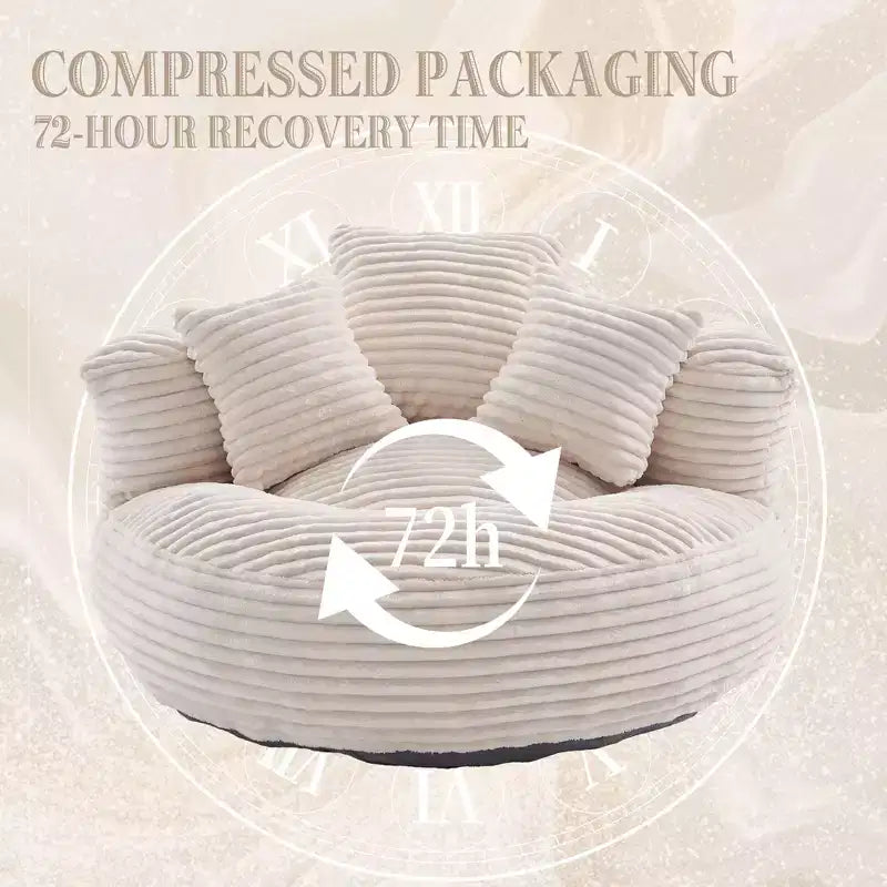 Καναπές Bean Bag για ενήλικες και παιδιά, υπερμεγέθης πολυθρόνα πουφ από κοτλέ ύφασμα με 3 μαξιλάρια και μπράτσα για το σαλόνι και την κρεβατοκάμαρα