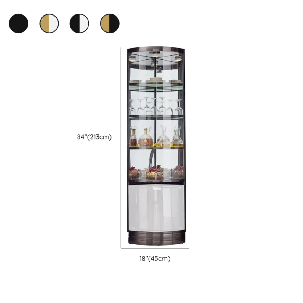 Multiple Levels Glass and Metal Shelf Storage Display Corner Wine Cabinet