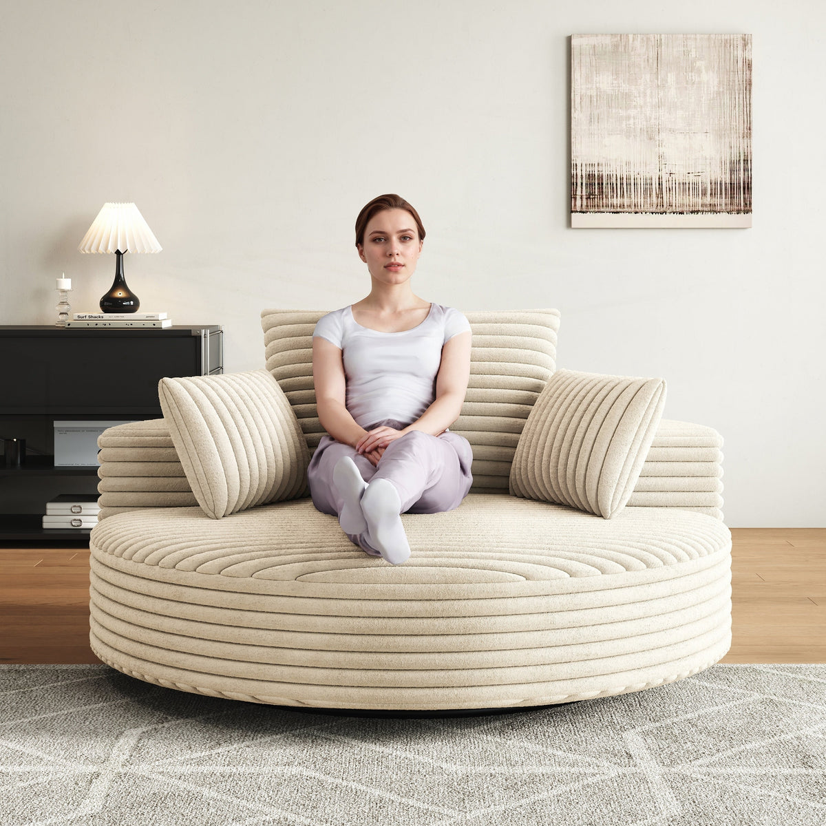 Corduroy Chenille Foam Single Swivel Chair