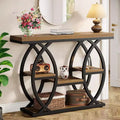Κονσόλα Lantine 39.4, Βιομηχανικό τραπέζι σαλονιού 4 επιπέδων για τον διάδρομο, με ράφια αποθήκευσης και μεταλλικό σκελετό για μικρούς χώρους, χολ, είσοδο, Καφέ