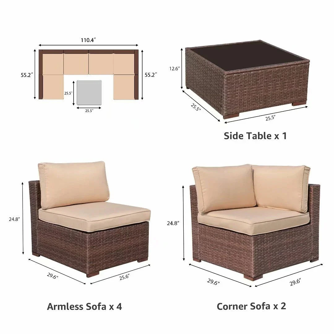 Wicker/ Steel 7-piece Outdoor Cushioned Sectional Sofa Set