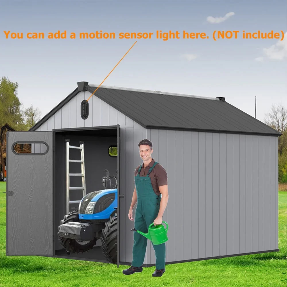 6 ft x 4 ft/6 ft x 8 ft/8 ft x 6 ft/8 ft x 10 ft All-Weather Resin Outdoor Plastic Storage Shed w/Floor, Spire Tool Shed