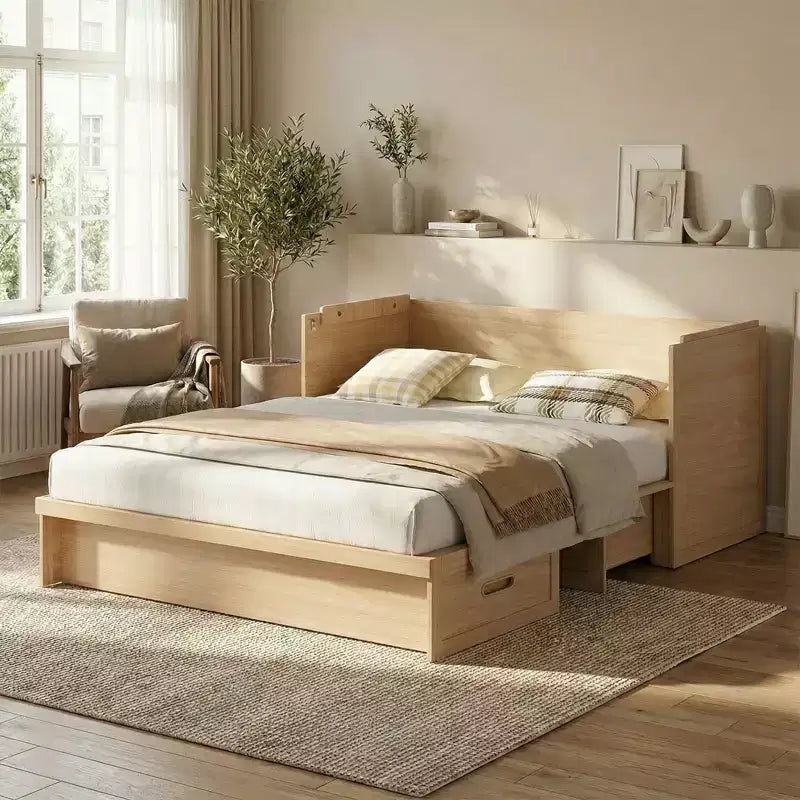Επιπλοκρεβάτι Murphy Mjkone, διπλό (Queen Size), μετατρεπόμενο, με στρώμα, θύρα φόρτισης USB και συρτάρια αποθήκευσης