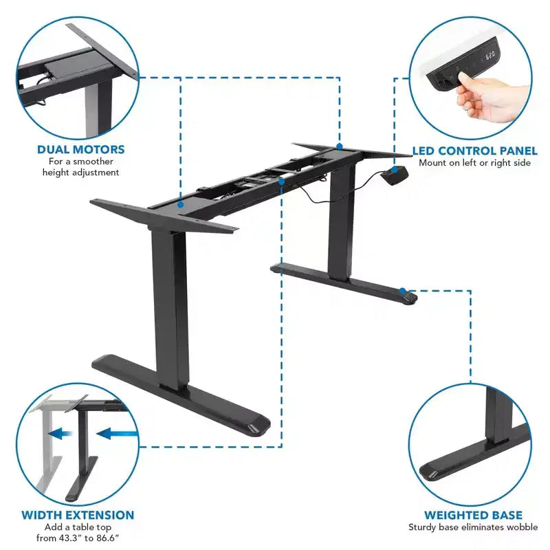 Mount-It! Ηλεκτρικό Γραφείο Sit-Stand με Διπλό Μοτέρ και Επιφάνεια - Μαύρο / Adrift
