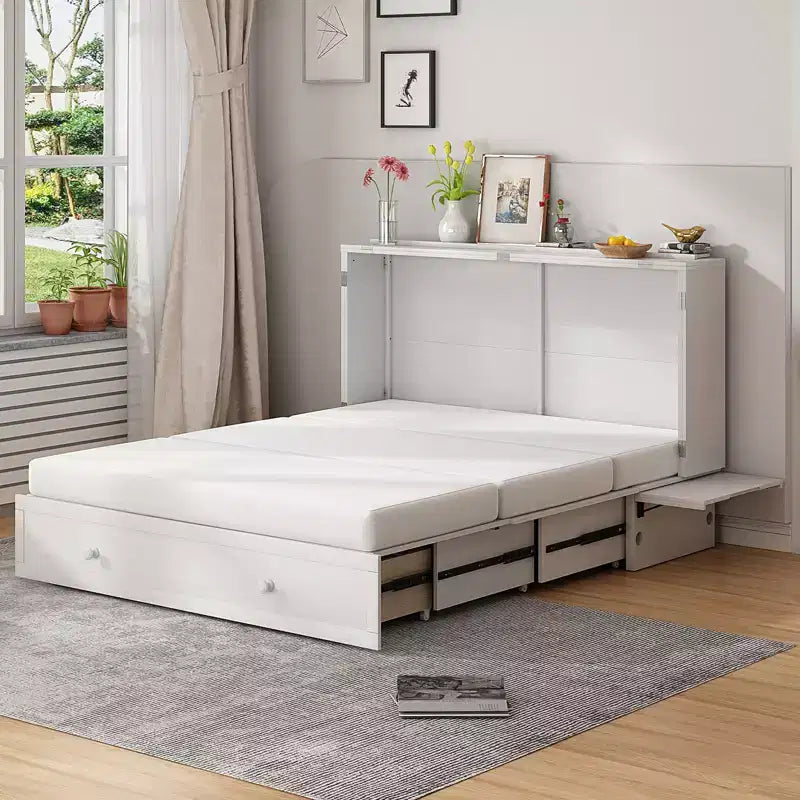 Mjkone Murphy Bed Queen, Αναδιπλούμενο κρεβάτι-ντουλάπι Cube με σταθμό φόρτισης & αποθηκευτικό χώρο