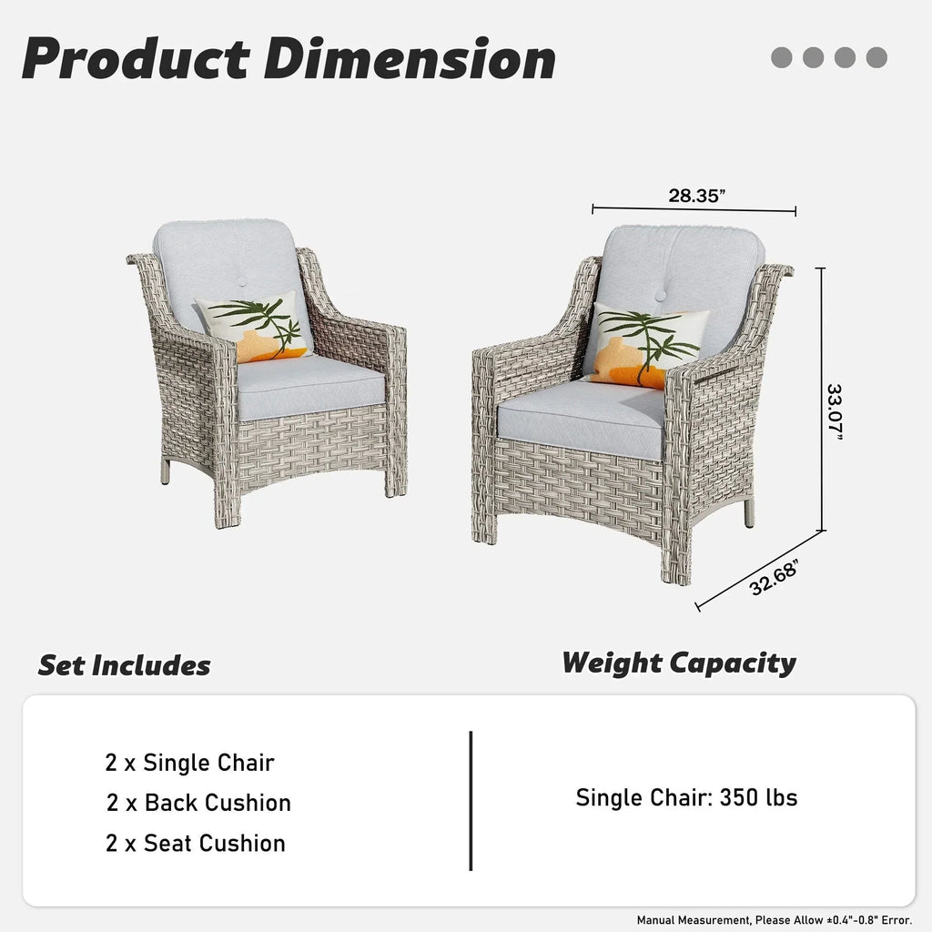 HOOOWOOO 2-piece High Back Wicker Rattan Outdoor Patio Chair Set